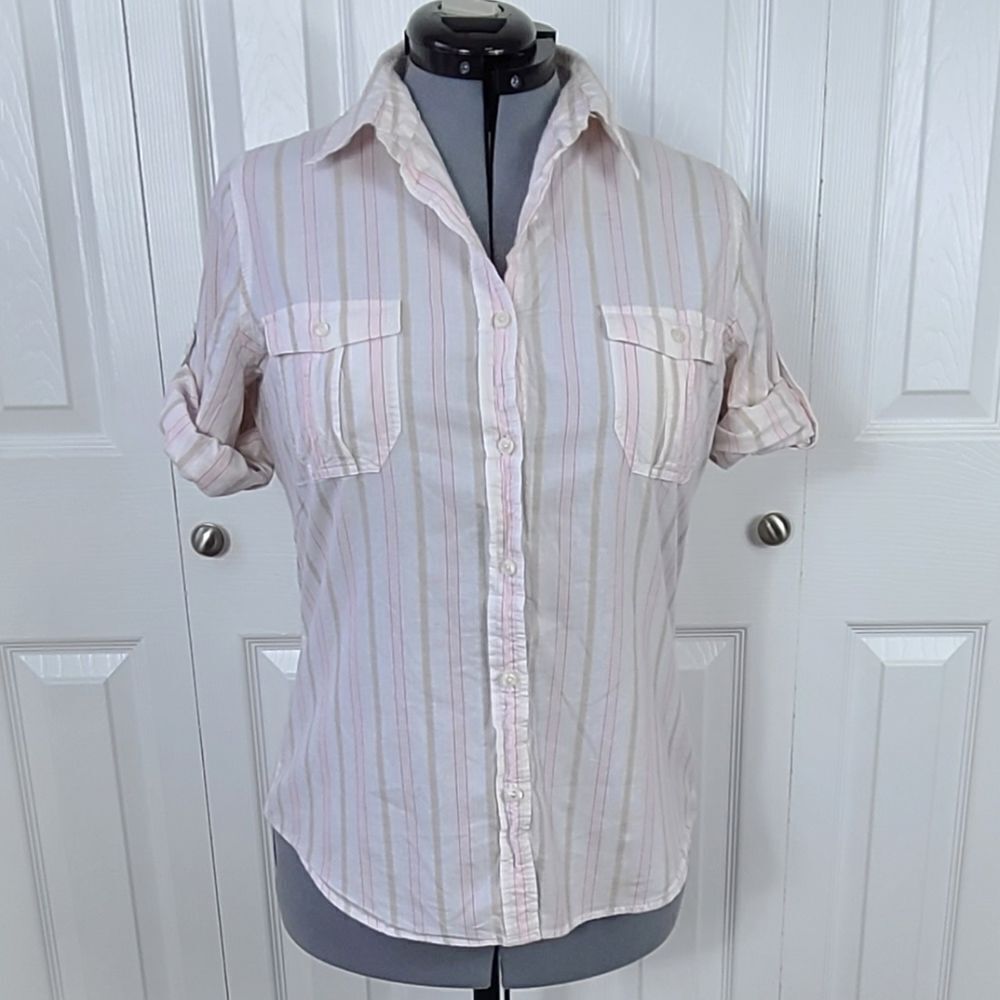 Route 66 Shirt Roll Tab Sleeves Mom Shirt